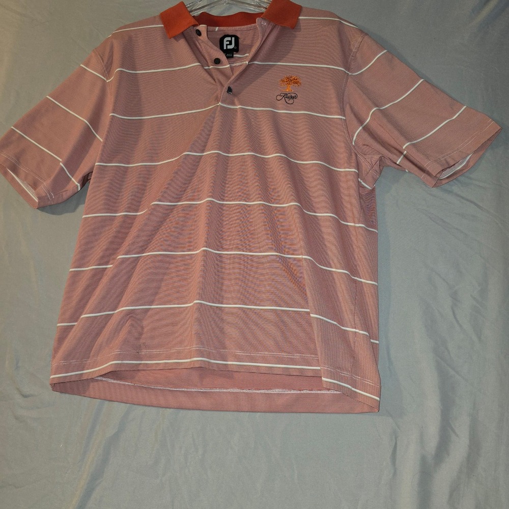 FootJoy Polo Shirt Size Large Mens Salmon Pink Striped Kiawah Island Golf Top